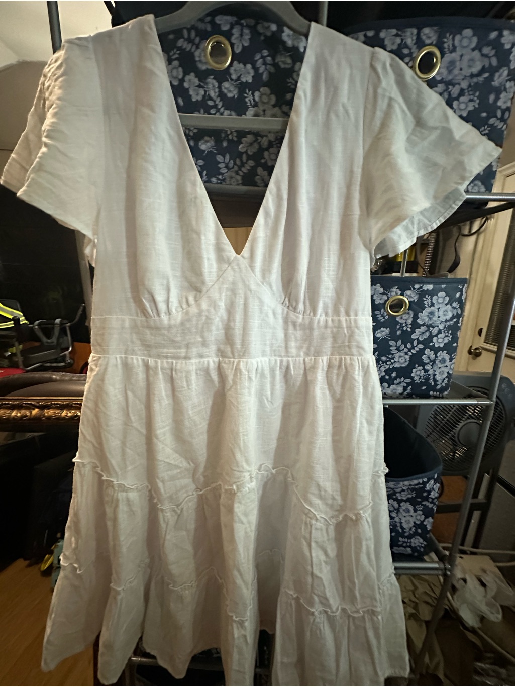 Altar'd State White V-Neck Tiered Midi Dress